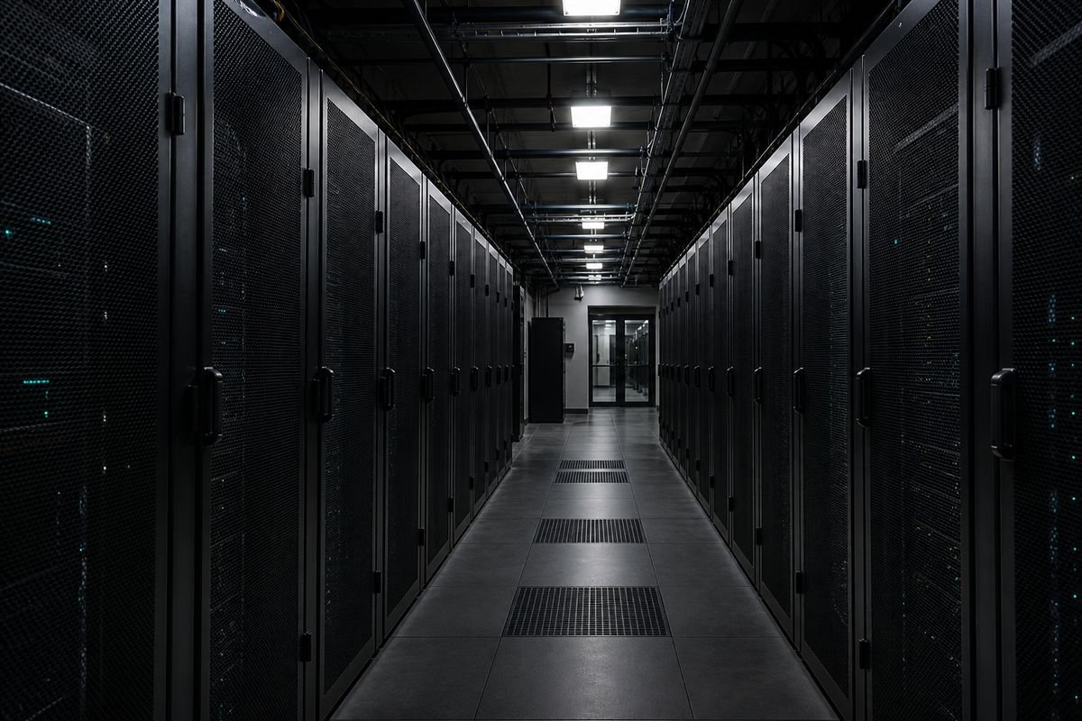 Server room with rack-mounted equipment